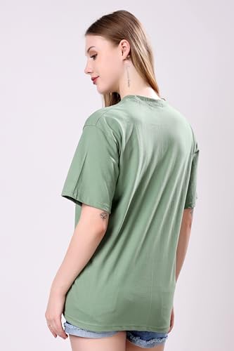 Image of London Hills Women's Cotton Oversized Fit Tshirt |Printed Oversized t Shirts Longline Drop Shoulder Boho Style T-Shirt