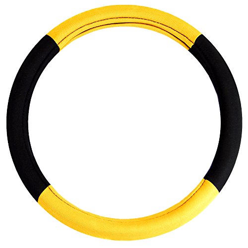 Image of FH Group Universal Fit Modernistic and Seat Belt Pads Combo Set Steering Wheel Cover Fits Most Cars, SUVs Yellow