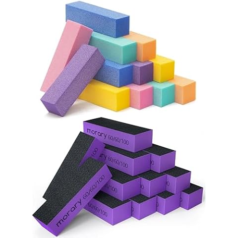 Natural and Acrylic Nail Buffing Blocks, 12-Pack & 12-Pack Nail Buffers for Acrylic Nails, 60/60/100 Grit, 3 Sided (Purple Black) Cover