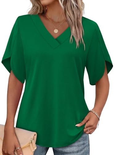 Image of WIHOLL Womens Summer Tops Short Petal Sleeve Shirts Fashion V Neck Womens Clothing