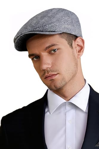 Image of BABEYOND Men's Flat Cap Newsboy Hats Herringbone Tweed Cabbie Hats for Men 1920s Ivy Irish Driving Hats Gatsby Hat