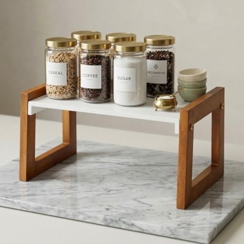 Image of Kitchen Organizer Rack - Multi-Purpose Kitchen Stand for Countertop & Cabinet Storage | Heavy-Duty Kitchen Rack Organizer for Spices, Utensils, Dishes & Pantry Items (Single Tier Brown)