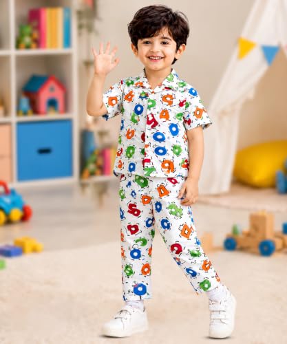 Image of 3BROS Unisex Pure Cotton Short Sleeve Kids Night Dress for Boys & Girls Nightwear /Sleepsuit /Sleepwear /Loungewear Night Suit for Boys and Girls Top and Pyjama Combo Set
