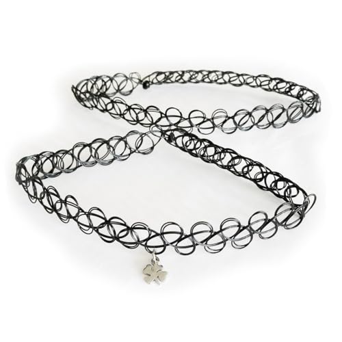 タトゥーチョーカー2個(1個チャーム付き) タトゥーチョーカー クローバーチャーム 黒 tatooワイヤーネックレス ゴスロリ ゴスパンク