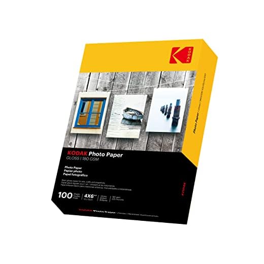 KODAK 100 hojas de papel fotográfico de 10 x 15 cm, 180 g/m2, de alto brillo, secado instantáneo y resistente al agua, especialmente desarrollado para todas las impresoras de inyección de tinta, sin
