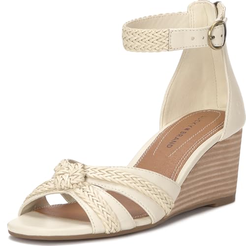 Lucky Brand Women's Jaelah Braided Wedge Sandals Tusk, 9 Medium