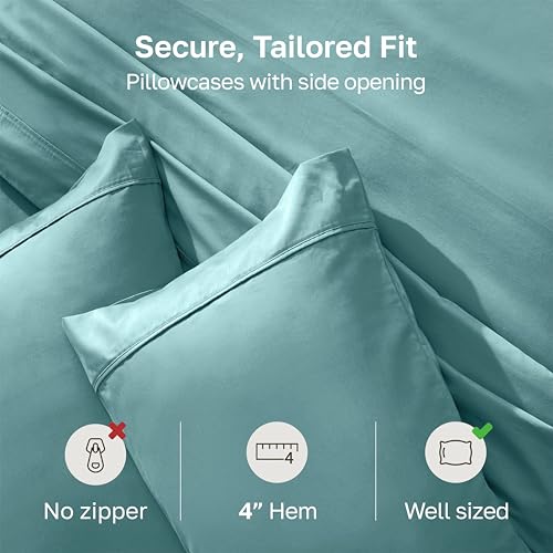 Image of California Design Den Soft King Size Pillow Cases, 100% Cotton Set of 2, Cool & Smooth, 400 Thread Count, Sateen Pillow Cases (Teal)