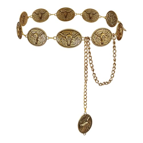 Western Metal Concho Belt for Women Cowgirl Chain Belts for Dresses Jeans Country Concert Outfit Gold belt2