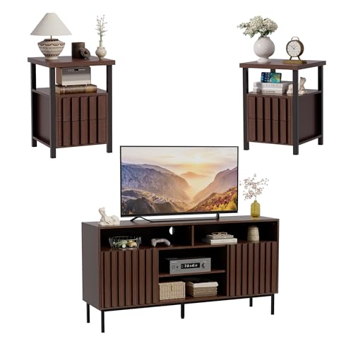 UEV Mid Century Modern 3-Piece Living Room Set, Walnut TV