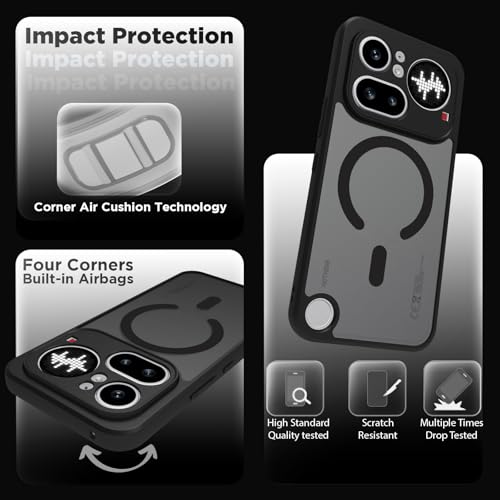 Image of RIGGEAR Shockproof Sleek Hybrid Armor Magnetic Back Cover Case Compatible with MagSafe Accessories for Nothing Phone 4a Pro 5G (Smoke Black Matte PC + Black TPU Bumper)