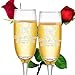 Personalized Champagne Flutes Set of 2 – Custom Engraved Wedding Glasses with Large Monogram Initial, Name & Date – Elegant Toasting Flutes for Bride & Groom, Anniversary, or Couple Gift