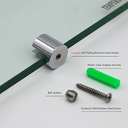 mokhome Bathroom Glass Corner Shelf, Lavatory Shower Caddy, Tempered Clear Glass Shelves, 8MM Thick Floating Wall Mount 9x9 inch Home Decor Holders,1 Shelf with Copper Bracket