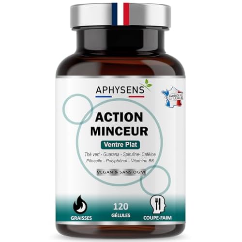 Bruleur de Graisse Puissant et Naturel – Guarana, Spiruline,Thé vert – Coupe Faim, Effet Minceur – Perte de Poids Rapide Homme et Femme – 120 Gélules – Fabriqué en France – Aphysens
