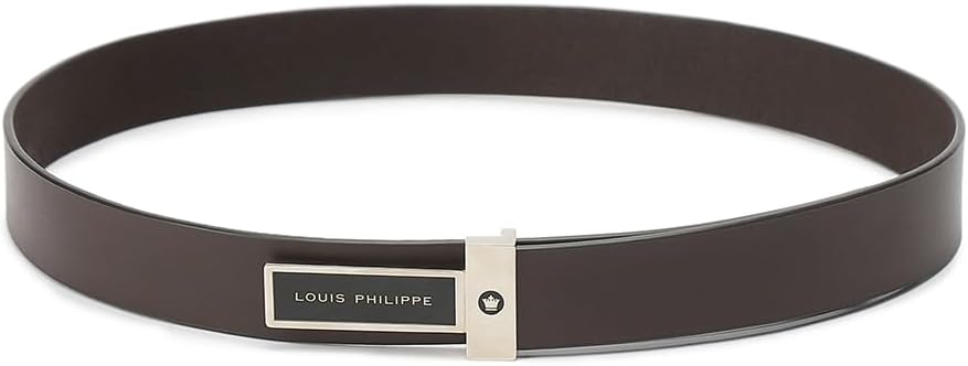 Louis Philippe Mens Solid Italian Leather Belt with Two Tone Buckle