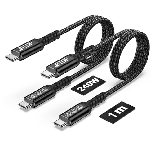 JBTOP Cable de datos USB (3.3 pies, 2 paquetes) transferencia de datos de 80 Gbps, ancho de banda para 16K/Dual 8K, 240W, cable de video USB C trenzado compatible con Thunderbolt 4/5, SSD, MacBook M4