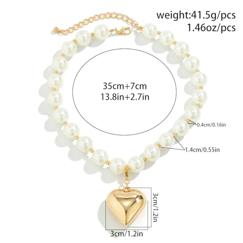 Heart Necklaces for Women Gold Chunky Heart Necklace Pearl Beads Choker Necklaces Y2k Necklace Trendy Jewelry Accessories Gifts3