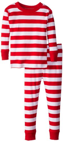 New Jammies Little Boys' Toddler Organic Pajama Rw Classic Stripes, White/Red, 3T