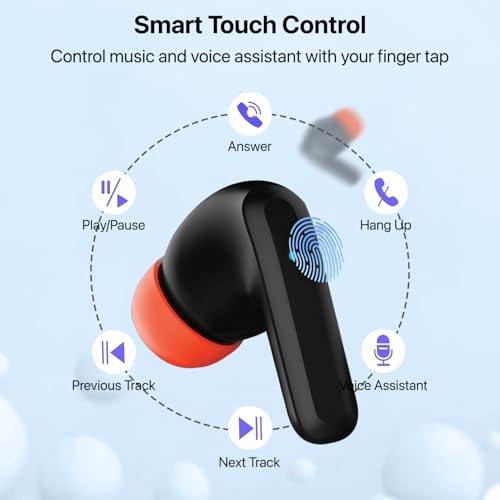 Image of Vaku Luxos SONAIR TWS Bluetooth 5.4 Earbuds | 60H Playtime | Touch Controls | Type-C Fast Charging | 10mm Driver | Voice Assistant | Deep Bass Wireless Earbuds with Charging Case- Black /Orange
