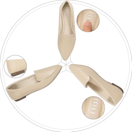 Image of MUSSHOE Pointed Toe Flats for Women, Comfortable Business Casual Work Shoes, Slip On Loafers with Arch Support, Office Walking Flats for All Day Standing