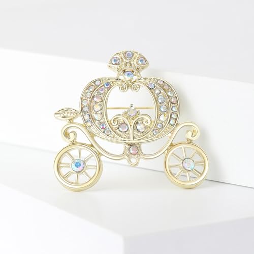 Image of Classic Cute Gold Pumpkin Carriage Brooch Pins for Women Hat Broched Pin | Halloween, Thanksgiving, Costume Accessories, Party Event Supplies, Holiday Jewelry Gift