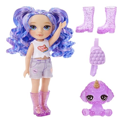 Rainbow High Littles - Amethyst Willow - Kleine, Bewegliche Modepuppe - Lila 14 cm Große Puppe mit Handtasche und Magischem Hund - für Kinder und Sammler