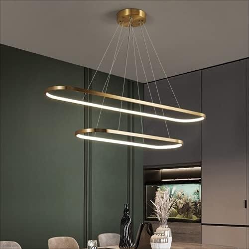 Chandelier Oval Shape 71W LED Chandelier Dimmable Gold Brass Pendant Lights,47 Inch 120 Cm Modern Kitchen Ceiling Light Fixture