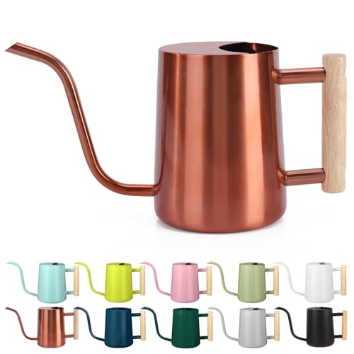 Image of Watering Can Indoor Plants, 35oz Small Stainless Steel Metal Watering Can Modern Decorative Watering Pot with Long Spout for Indoor House Plant Bonsai Garden Flowers (Copper)