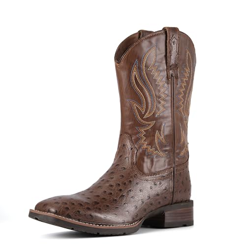 Image of SUREWAY Cowboy Boots For Men - Mens Square Toe Western Boot,Oil /Slip Resistant,Durable Fashionable Classic Pull on 10 Inch Boots Mid Calf Wellington Boots