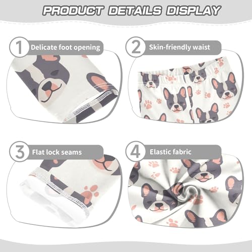Wusikd French Bulldog Girls' Leggings Toddler Doodles Footprint Kids Yoga Pants Dance Active Tights 4T3