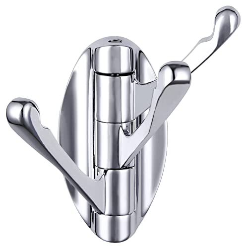 Folding Coat Towel Hook, Angle Simple Metal Robe Hook, Bathroom Triple Hook, Robe Towel Holder with 3 Swivel Hook, Heavy Duty Robe Hook for Rv, Clothes Bath Towel Holder Wall Mount, Chrome