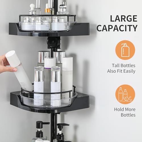 YCIA&DONE 360° Rotating Shower Caddy Tension Pole, 3 Tiers Corner Shower Organizer for Bathroom Shelf Bathtub, Adjustable Standing Shower Rack, Easily Assemble, 34-124 Inch Height, Black by YCIA&DONE - Used condition - Image 5