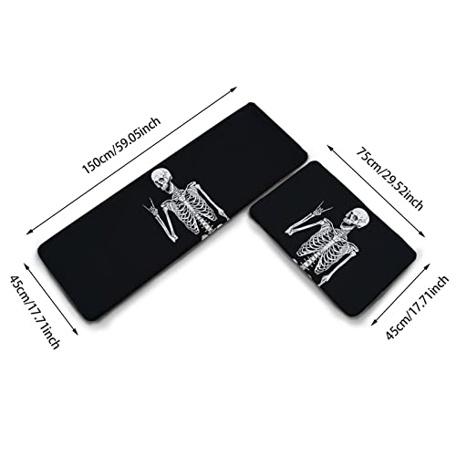 Youtary Rock And Roll Skeleton Skull Boho Hippie Pattern Kitchen Rug Set 2 Pcs Floor Mats Washable Non-Slip Soft Flannel Runner Rug Doormat Carpet For Kitchen Bathroom Laundry #TOP2