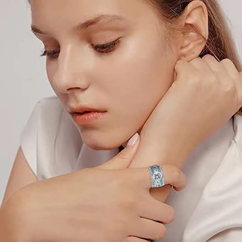 Zircon Engagement Rings for Womens Turquoise Inlaid Zircon Bridal Wedding Bands Proposal Rings Jewelry (Silver, 7)2
