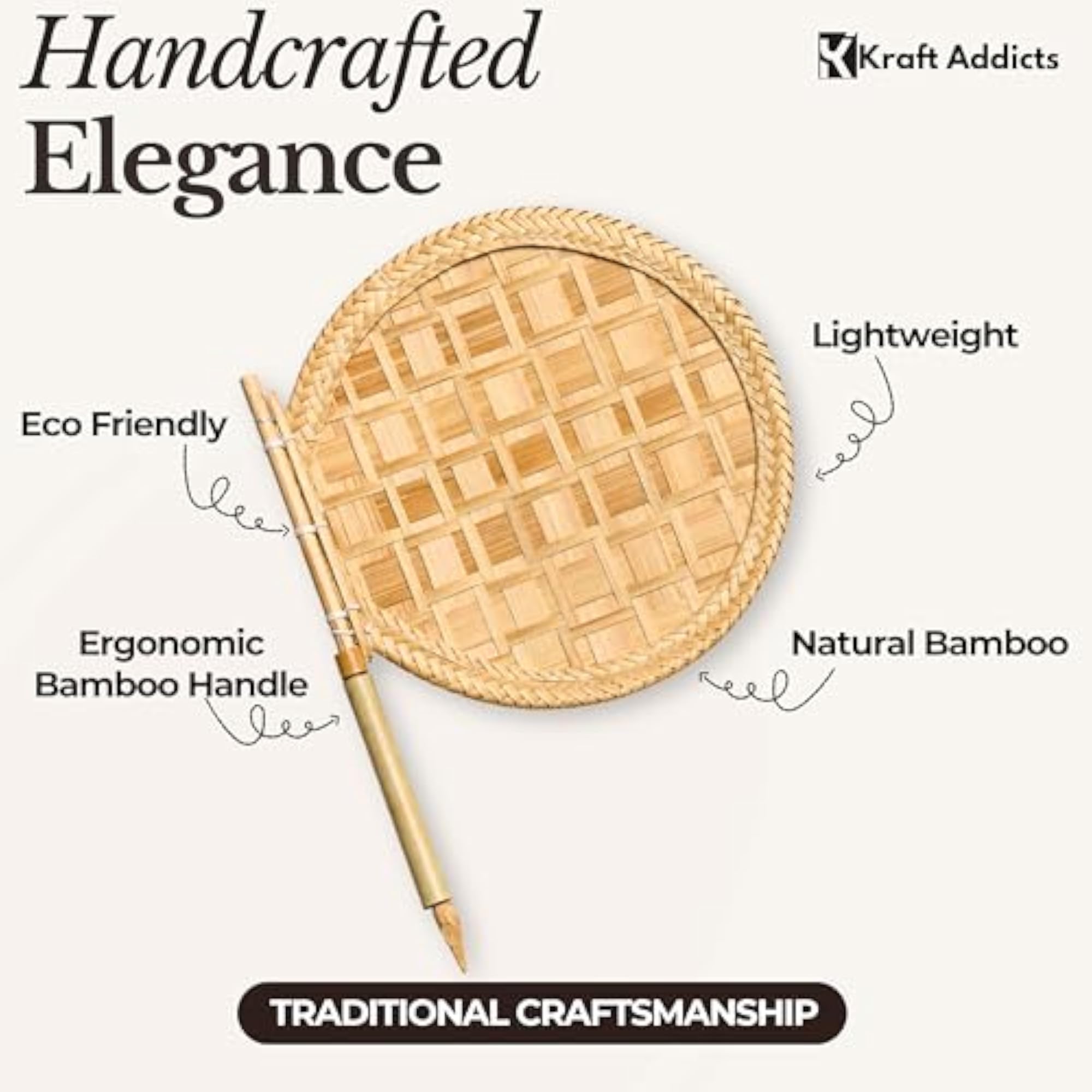 Bamboo Hand Fan, Beige, Pack Of 1