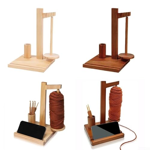 Image of Wooden Yarn Spool Rack, Yarn Holder for Crocheting, Wooden Yarn Holder Phone Stand, Wooden Yarn Holder for Crocheting and Knitting, for gifts for Cochet Lovers (Brown)