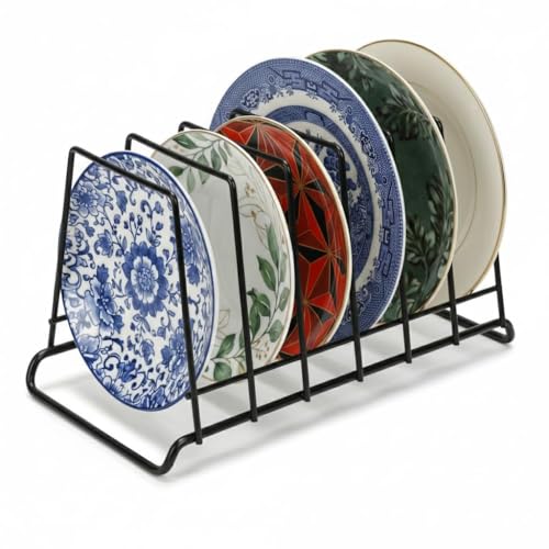 Image of Namani 6 Section Stainless Steel Plate Stand | Dish Organizer Rack for Kitchen Cabinet & Countertop | Rust Proof Plate Holder for Dishes, Thali & Lids