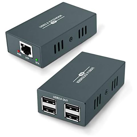 USB Extender, USB Over Ethernet Extender,4 USB 2.0,Over Single Ethernet Cat5e/6/7 Up to 165ft(50m), Plug and Play, No Driver Needed, USB RJ45 LAN Extension,USB Over Cat5 Extender Cover