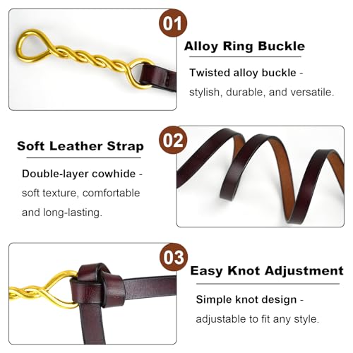 Skinny Belt for Women, Soft Leather Waist Belt with Gold Twist Buckle, Holeless Adjustable Design for Jeans & Dresses3