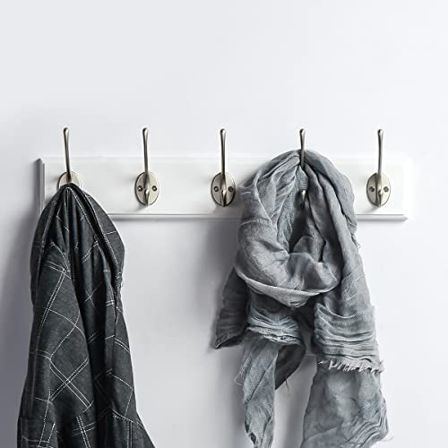 Jyl Home Wall-Mounted Bamboo Coat Rack, 5 Double Hooks, Rustic Hooks For Hanging Coats,Jacket,Clothes,Hats,Decorative Hooks For Entryway, Bathroom, Bedroom, Closet Room, White #TOP6