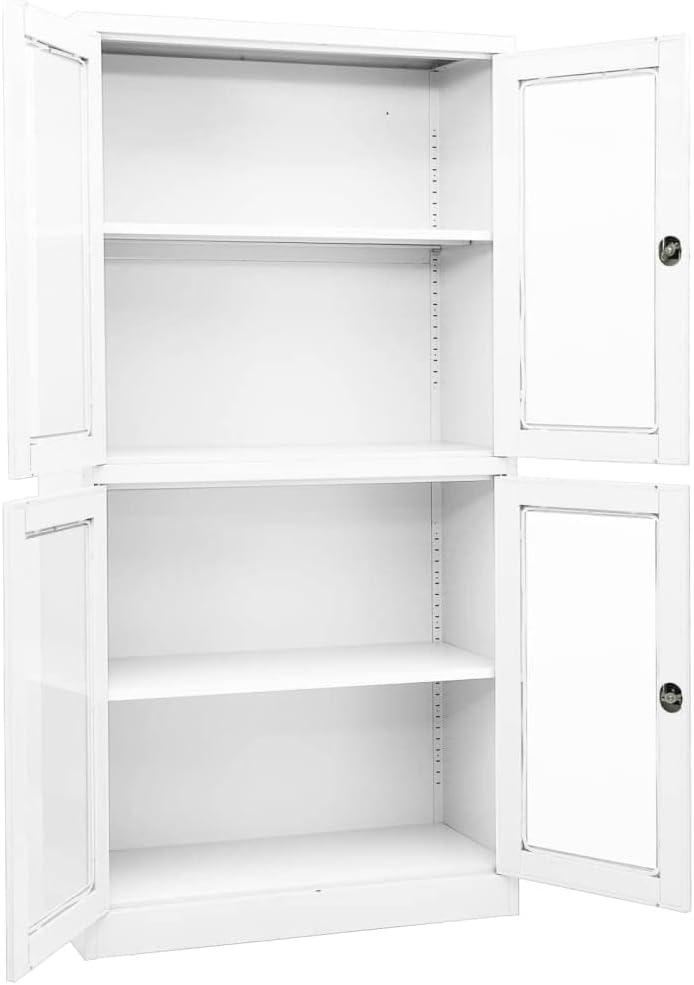 Storage Cabinets & Lockers Office Cabinet White 35.4"x15.7"x70.9" Steel and Tempered Glass