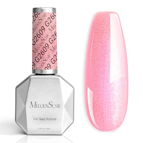 Image of MelodySusie Jelly Pink Aurora Shimmer Gel Nail Polish, Sparkle 0.5 Fl Oz Soak Off UV LED Red Glitter Gel Polish Gift for Women Nail Art Manicure Salon DIY Nail Design Decoration at Home-G2609