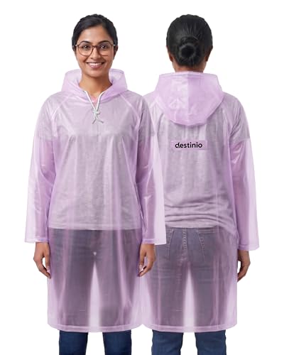 Image of Destinio Poncho for Men, Poncho for Women-Thick Waterproof PVC, Rain Coat, Reusable - Transparent Pocket Raincoat with Hood, Full Cover for Bag in Travel, Trekking, Bike Riders