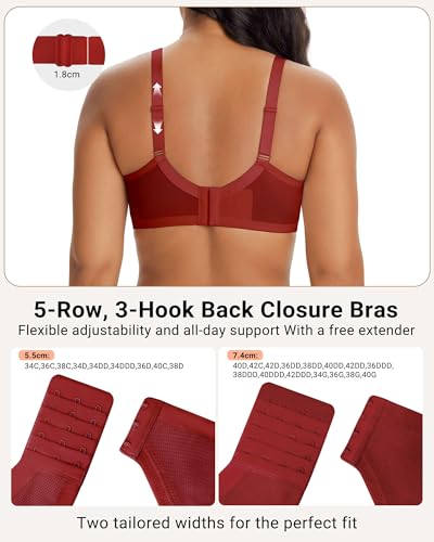As Fairy Lace Underwire Bras for Women Full Coverage Minimizer Breathable Unlined Supportive Bra for Big Bust(Coral Red 42DDD) — view 3