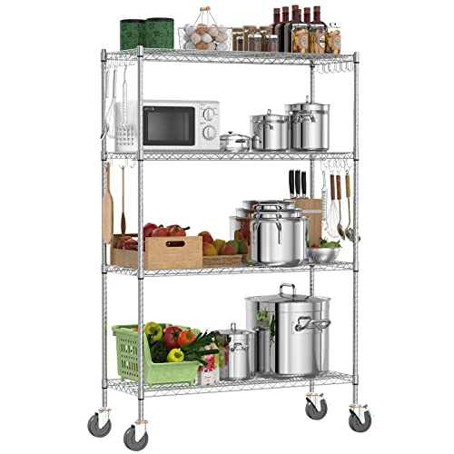 Leteuke Wire Shelving Unit NSF Certified Commercial Grade Heavy Duty Shelving, 4-Tier Adjustable Large Storage Rack Wire Shelves with Wheels for Garage Kitchen Storage, 48 × 24 ×72 Inch, Chrome