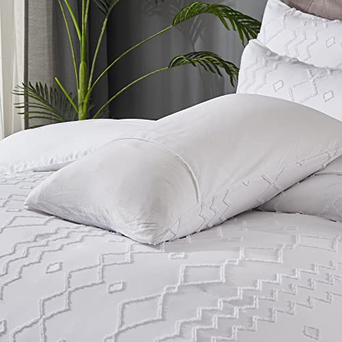 White Tufted Comforter Set Queen With Sheets,7 Pieces Bed In A Bag Boho Comforter Shabby Chic Geometry Embroidery Bedding Set Soft Microfiber Farmhouse Comforter For All Seasons (King 90×103 Inches) #TOP5