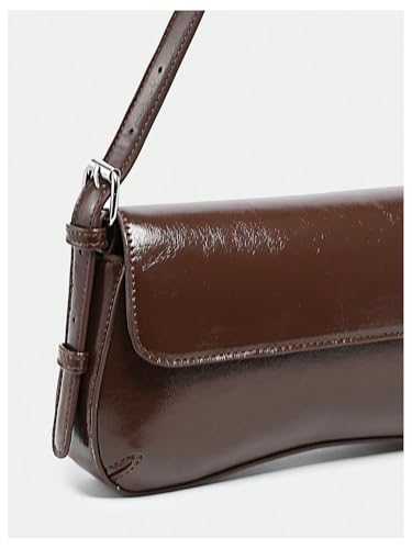 Image of Verdusa Women's Y2K Trendy Purse Boho Bags Faux Oiled Leather Tote Handbag Flap Underarm Shoulder Bag
