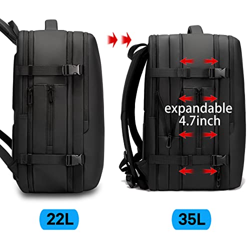 Image of BANGE 35L Men's Expandable Laptop Backpack for 17.3Inch Laptop, Carry On Backpack Fits Under Seat Airline Approved, Personal Item Travel Bag for Men