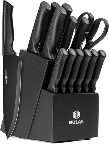 NULAS Knife Set, 15-Piece Kitchen Knife Set with Block and