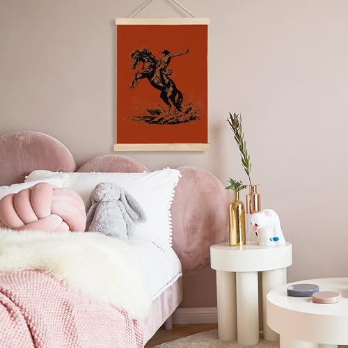 Image of PQKIY Burnt Orange Vintage Western Cowboy Wall Art Poster Hanger Frame 12x16 in, Western Cowboy Equestrian Rodeo Horse Wall Decor Canvas Prints for Home Room Office Men Cave