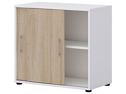 Preisvergleich Produktbild möbelando Schiebetürenschrank Aktenschrank Büroschrank Beistellschrank Büro Hamburg I Sonoma-Eiche / weiß